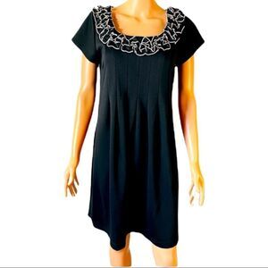 Robbie Bee Black Ruffle Neckline Dress Sz 6